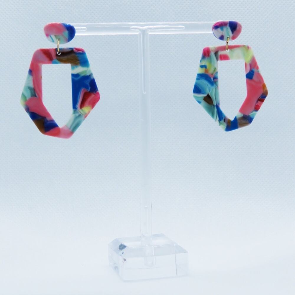 Urban Outfitters Pastel Marble Geometric Chunky Earrings - Picture 3 of 4